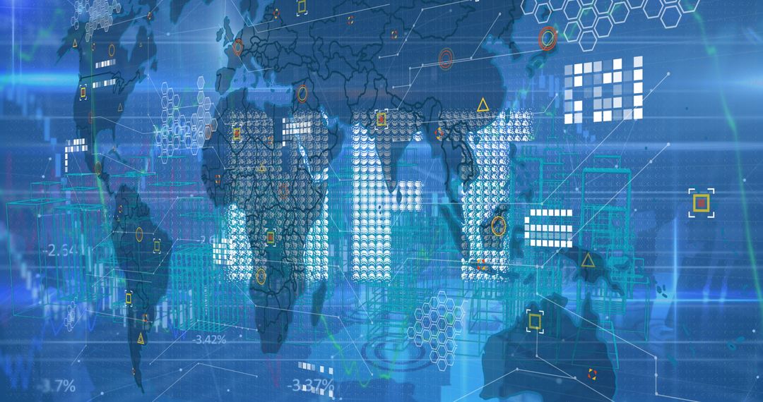 Digital Composition of Data Processing System with World Map Overlay