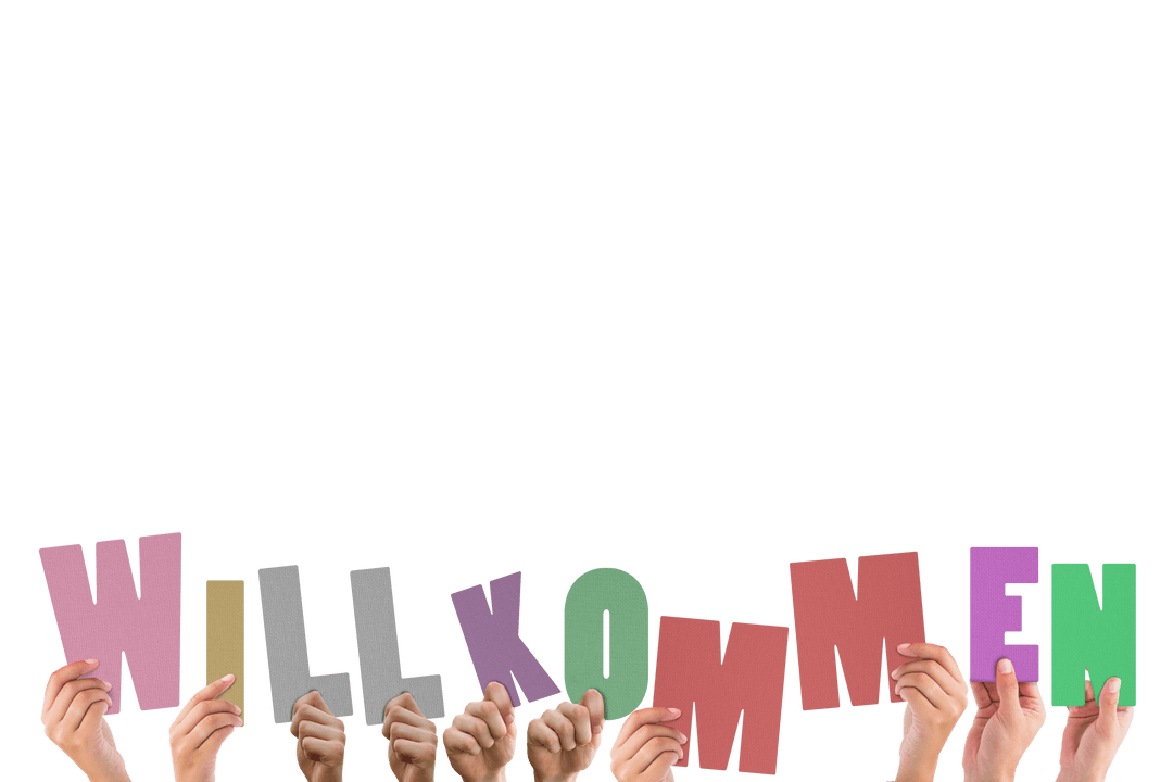 Hands Holding Willkommen Text on Transparent Background Vector