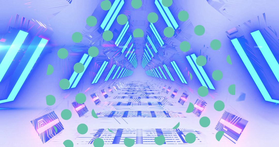 Abstract Green Dots with Futuristic Neon Lights Tunnel