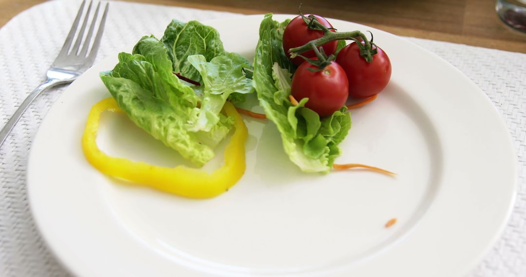 Plate with Fresh Vegetables Including Lettuce, Tomatoes, and Bell Pepper Slice - Free Images, Stock Photos and Pictures on Pikwizard.com