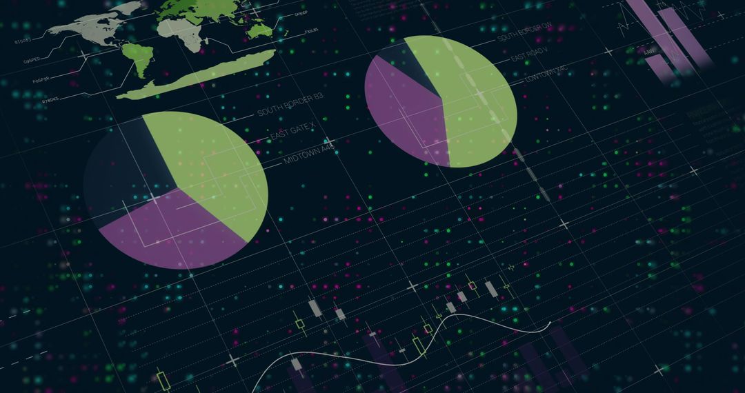 Futuristic Digital Charts and Data Visualization with Global Map