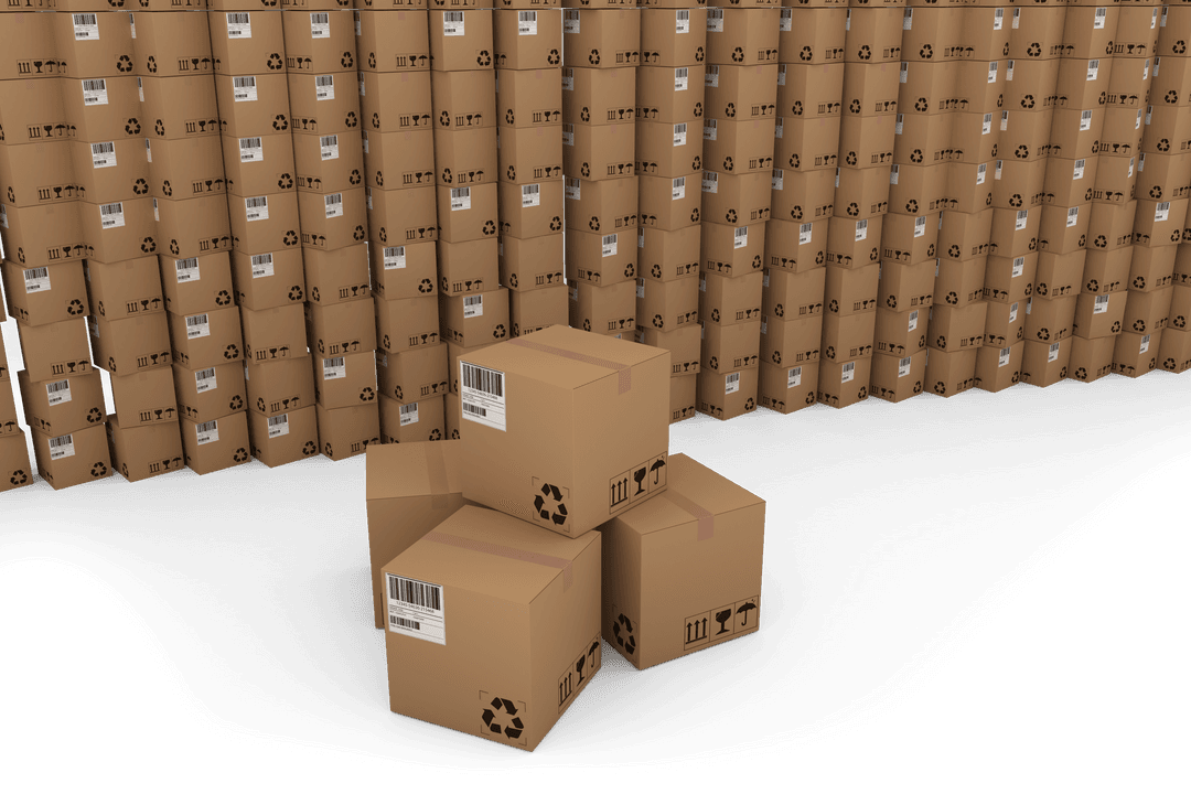 Transparent Shipping Cardboard Boxes Piled for Packaging