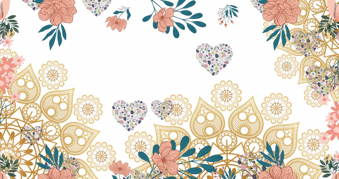 Floral Heart Pattern on White Background with Intricate Design