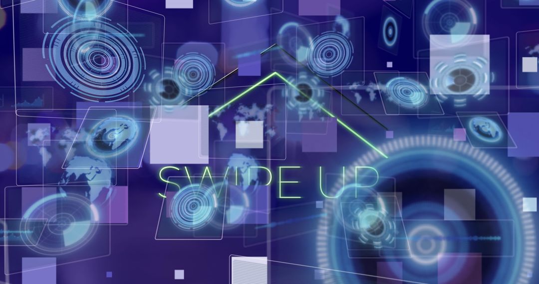 Futuristic Neon Swipe Up Interface with Holographic HUD Elements