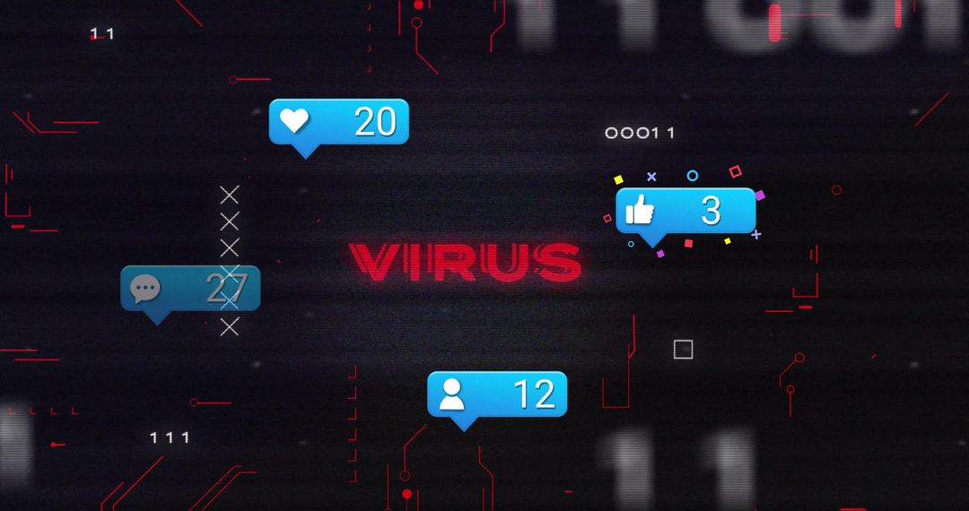Glitching Digital Interface with Virus Alert Signifying Cybersecurity Threat