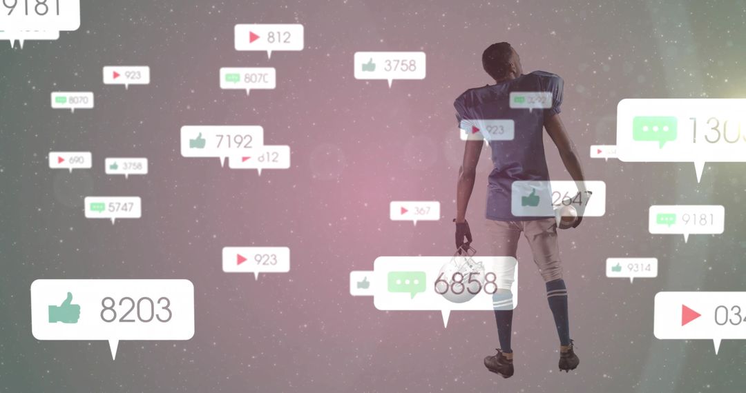 Soccer Player Engaging with Social Media in Futuristic Virtual Space