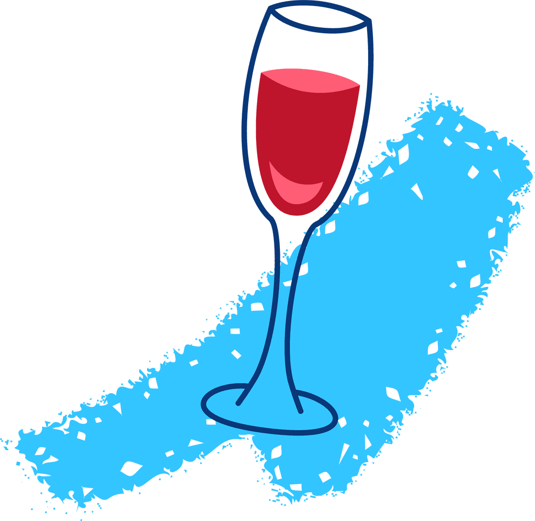 Minimalistic Transparent Glass with Red Wine on Blue Brushstroke