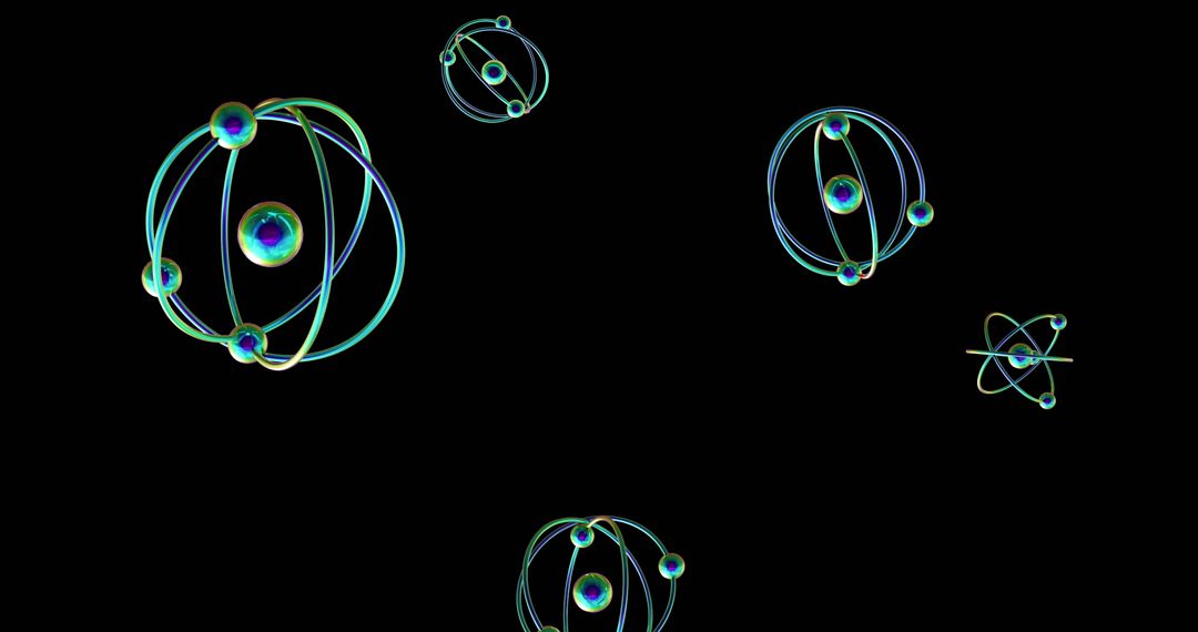 Digitally Generated Spinning Atom Models on Black Background