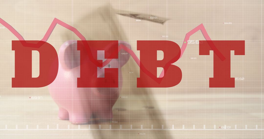 Debt Concerns with Graph Over Piggy Bank and Dollars