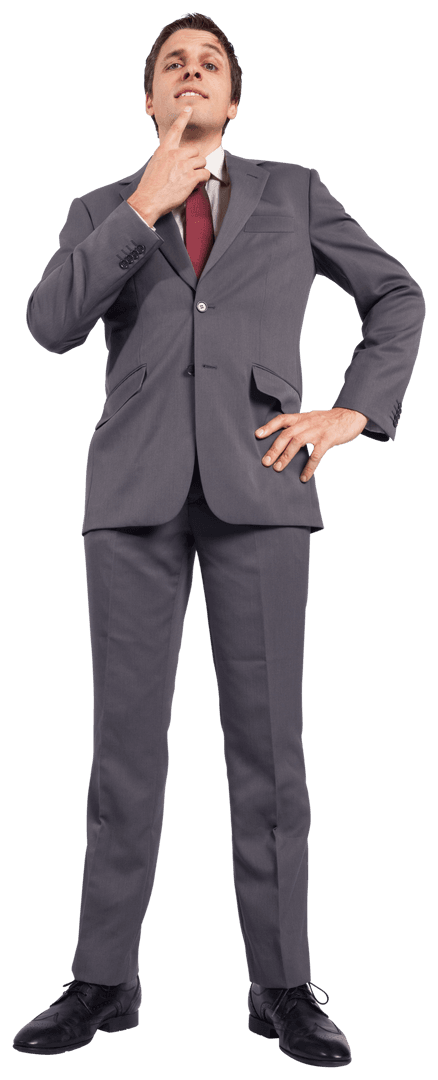 Confident Businessman Pondering on Transparent Background
