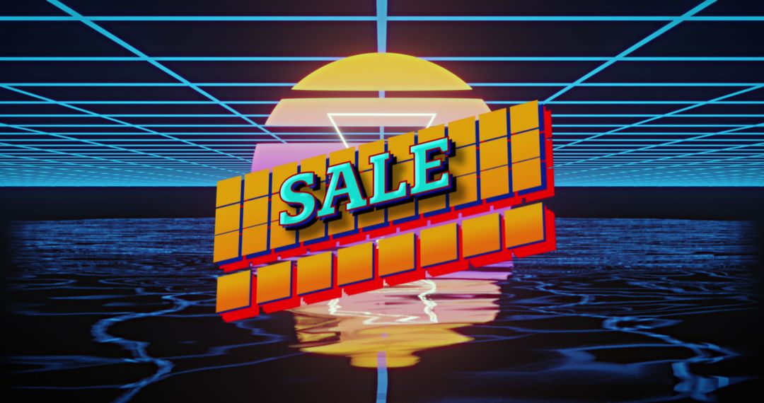 Retro Sale Banner on Grid Background with 80s Aesthetic