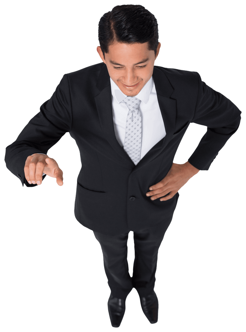 Smiling Businessman Pointing on Transparent Background Isolated