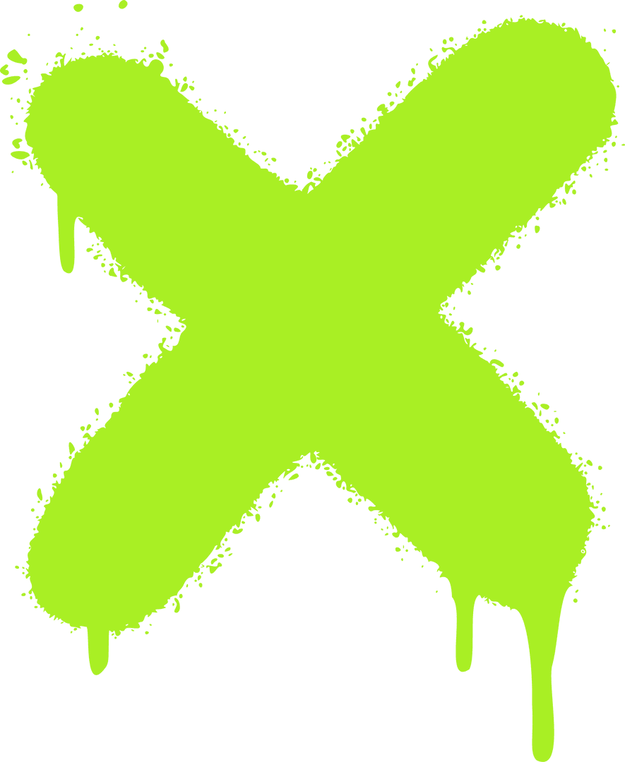 Vibrant Lime Green X Spray Backdrop on Transparent Background