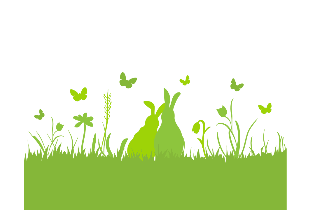 Spring Landscape with Rabbits and Butterflies Transparent Background