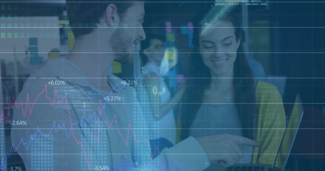 Business Team Collaborates with Digital Data Interface