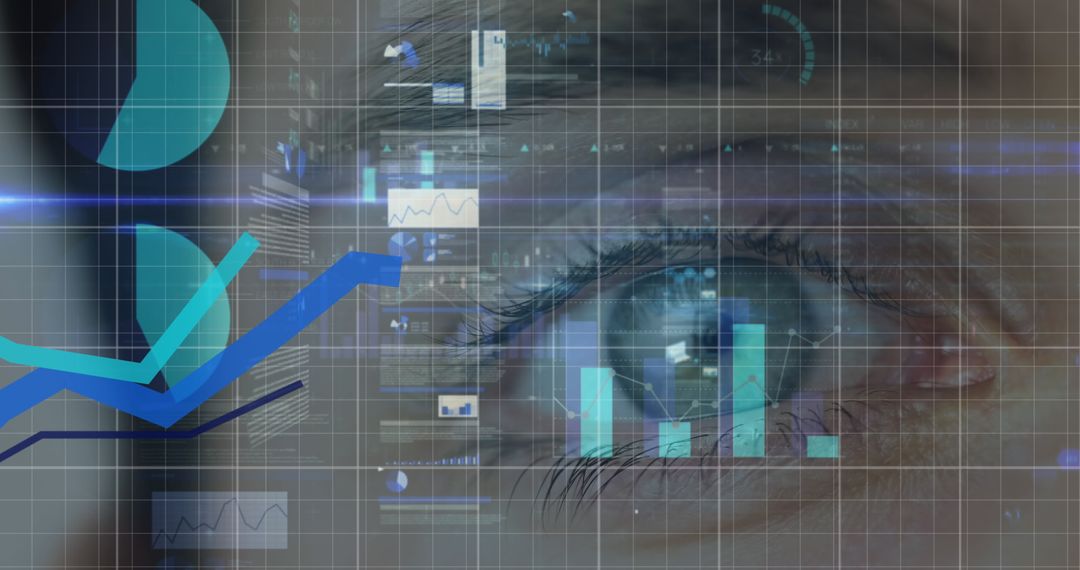 Futuristic Data Visualization Overlay on Human Eye