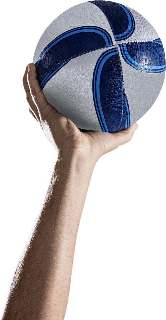 Transparent Hand Holding Rugby Ball Up Close
