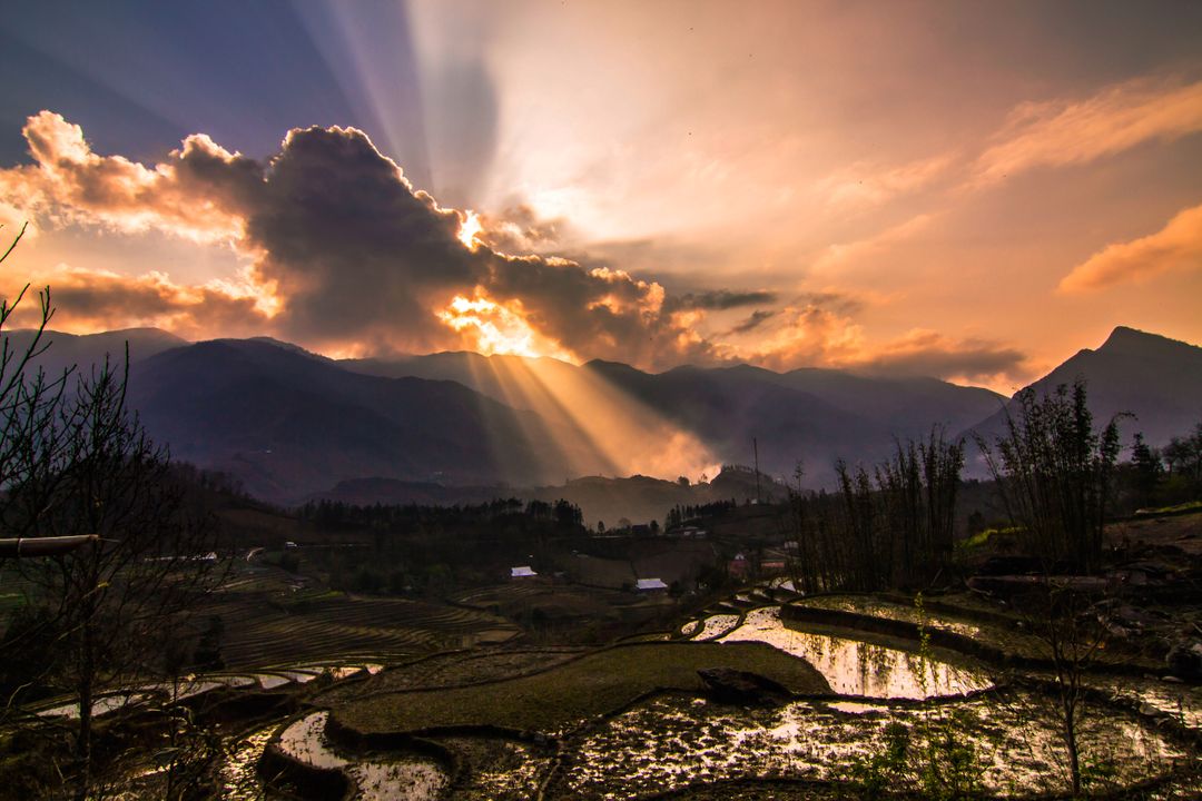 Stunning Sunset Over Terraced Mountain Fields - Free Images, Stock Photos and Pictures on Pikwizard.com