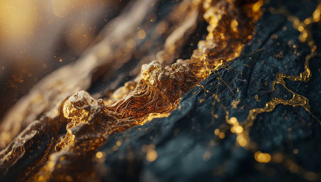 Abstract Liquid Gold Streams Over Dark Rock Texture
