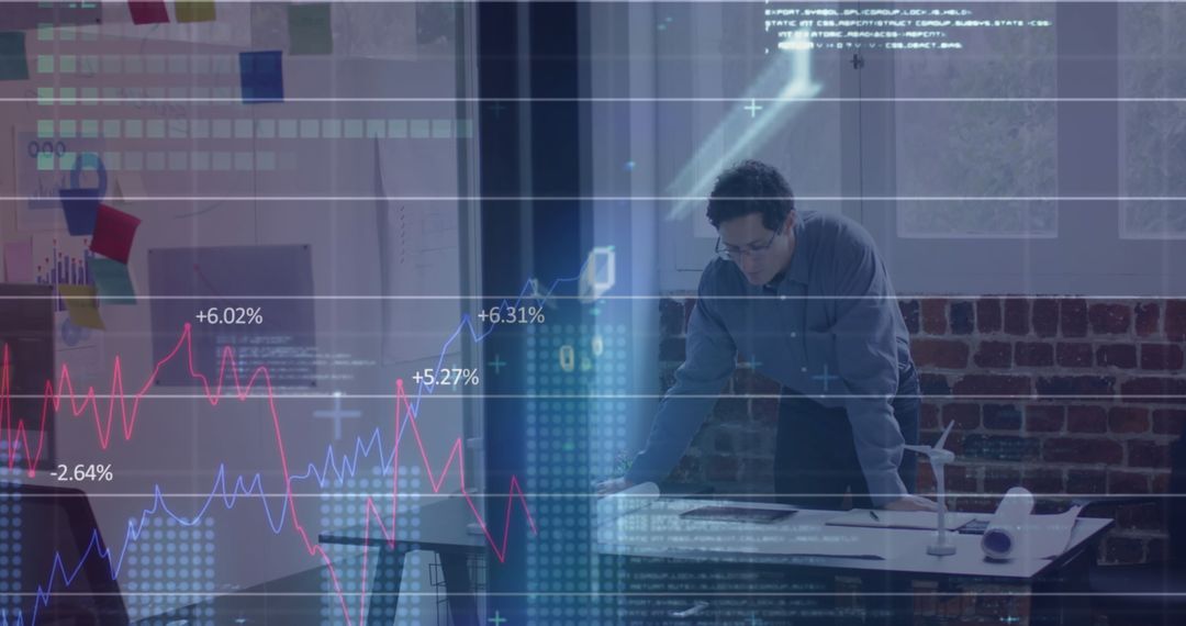 Businessman Analyzing Financial Data Projection in Modern Office