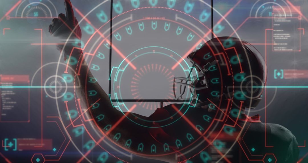 American Football Player with Futuristic Data Visualization Interface