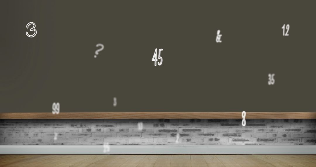 Floating Numbers and Symbols on Brick Wall Surface