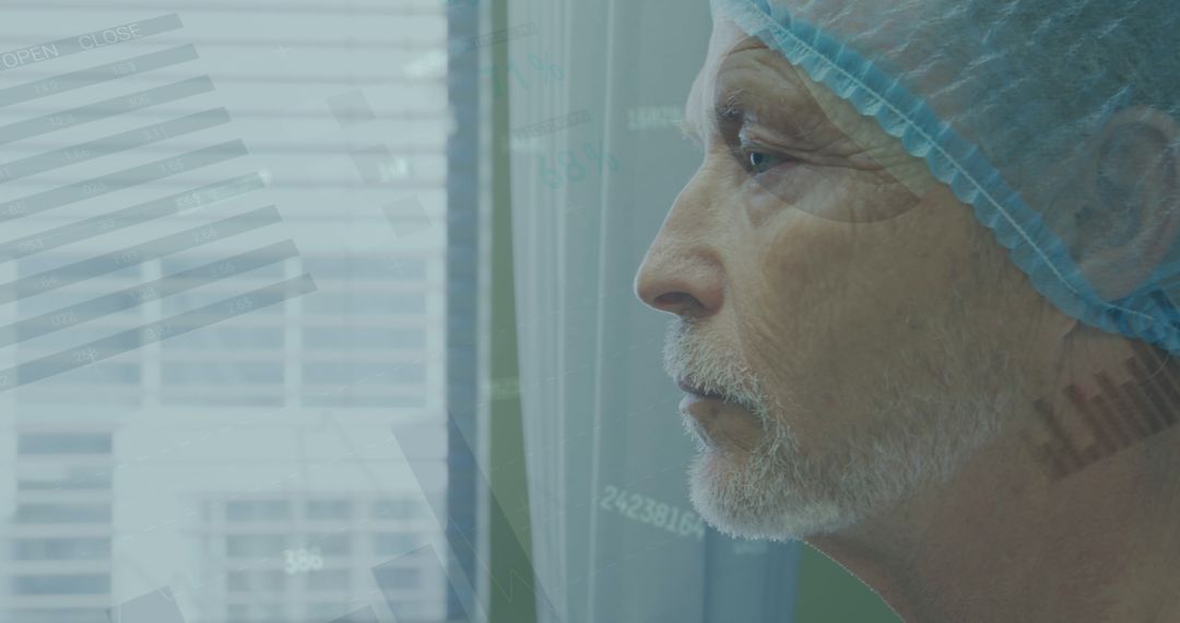 Senior Surgeon Analyzing Data with Thoughtful Expression