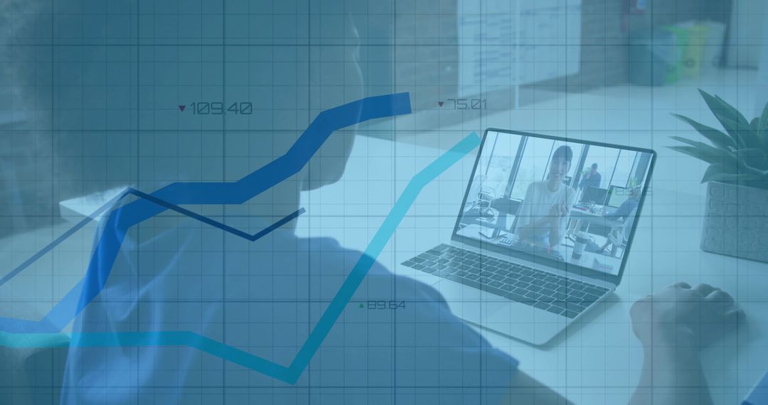 Virtual Meeting with Analytics Overlay in Modern Office