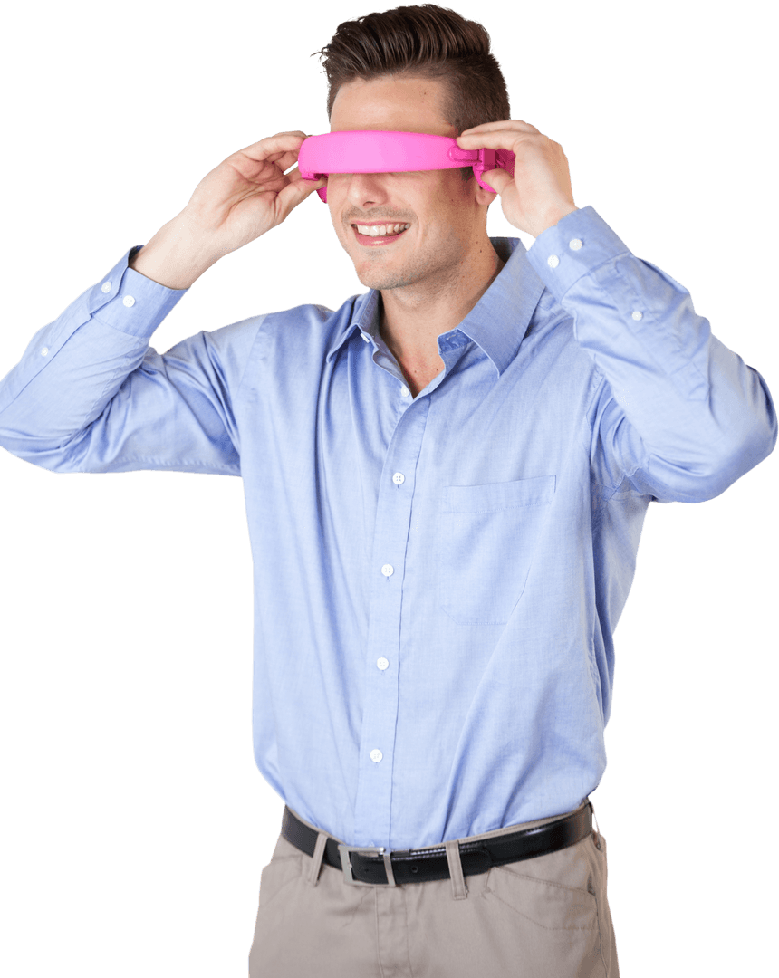 Transparent Young Man Experiencing Virtual Reality Entertainment