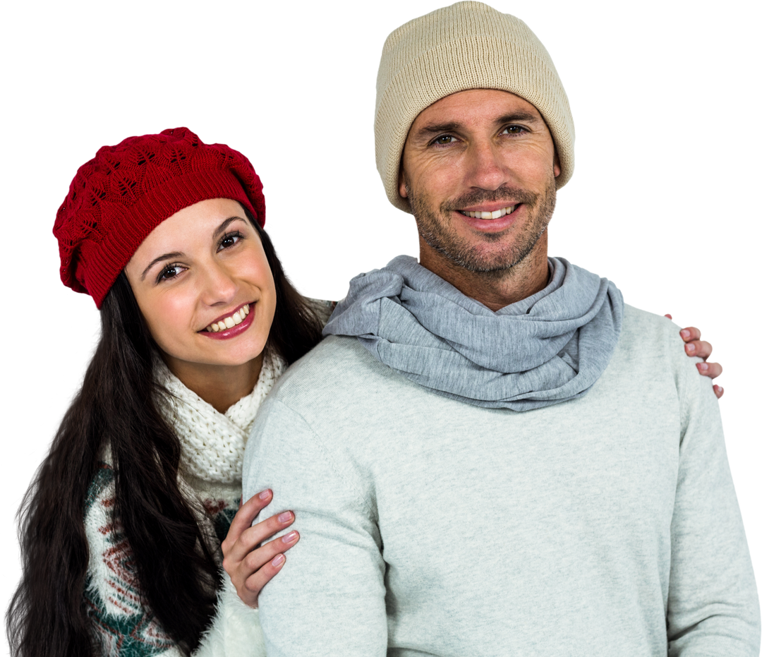 Smiling Couple in Cozy Winter Attire with Transparent Background - Download Free Stock Images Pikwizard.com