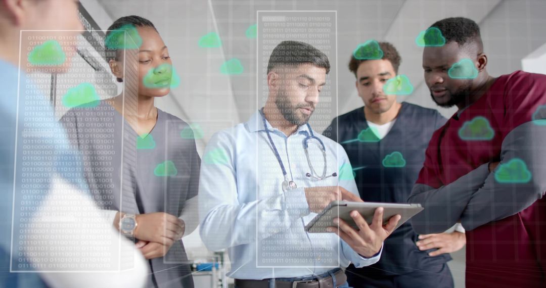 Diverse Healthcare Team Collaborating Using Digital Technology