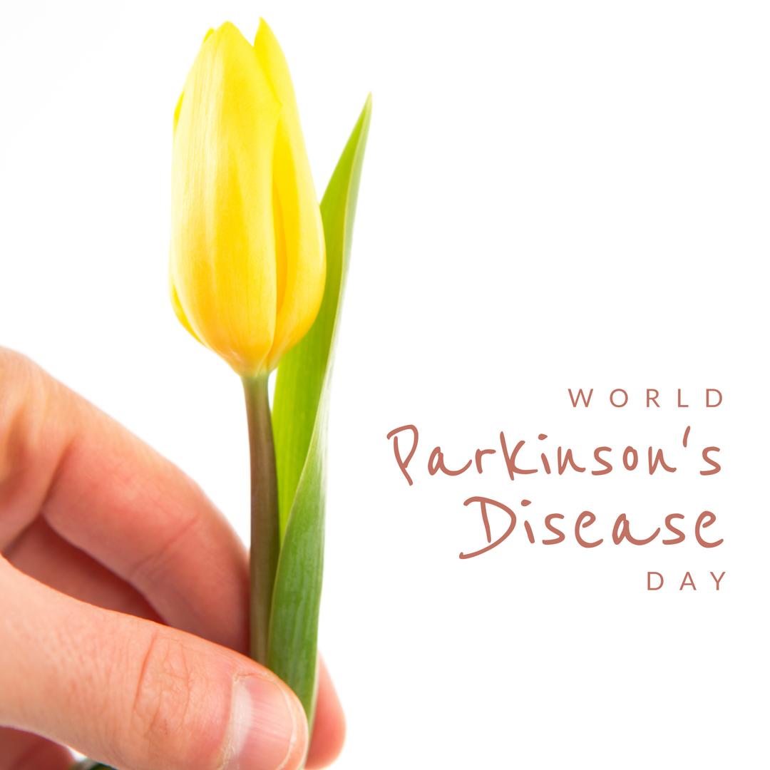 Hand Holding Yellow Flower for World Parkinson's Disease Day Awareness - Download Free Stock Templates Pikwizard.com