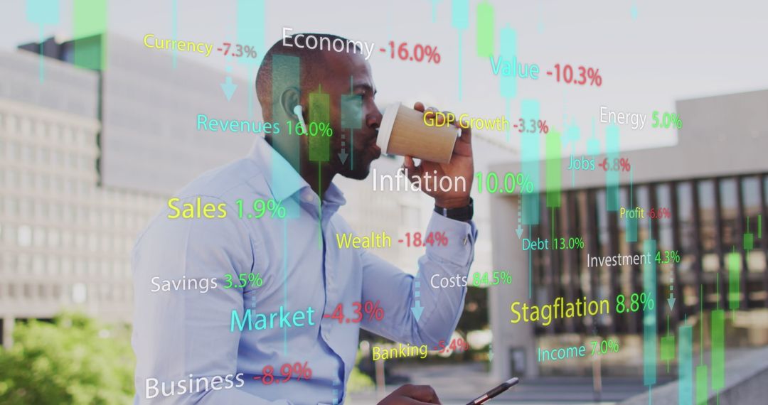 Businessman Analyzing Market Data with Holographic Interface