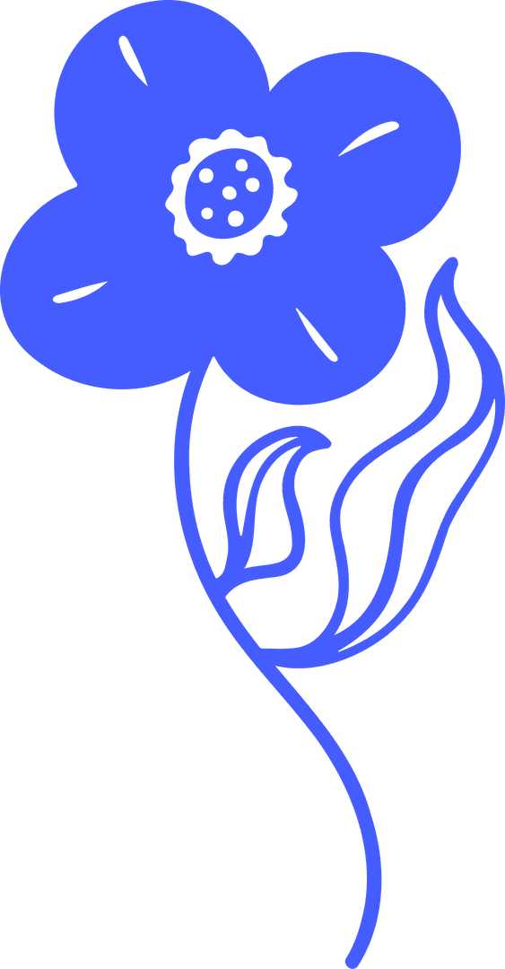 Minimalist Blue Flower Illustration with Transparent Background