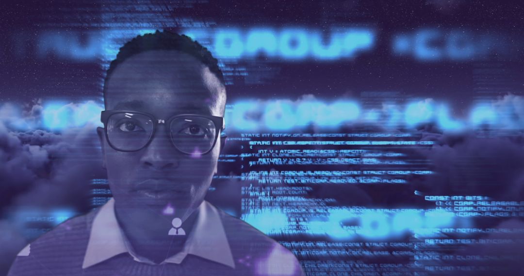 Tech Professional with HUD Interface and Cloud Computing Concept