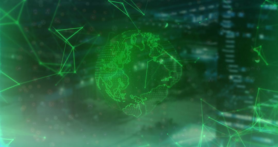 Global Green Digital Network with Glowing Data Nodes