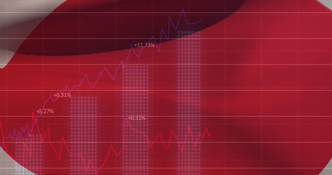 Business Growth with Japanese Flag Background: Digital Analytics Concept