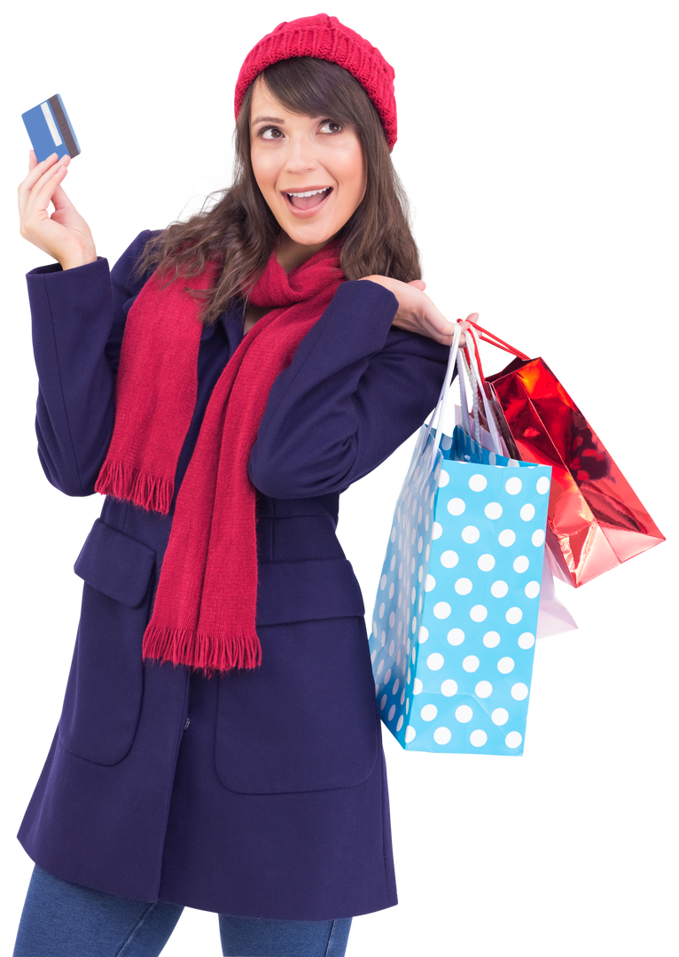 Brunette Female Shopping with Credit Card and Bags on Transparent Background - Download Free Stock Images Pikwizard.com