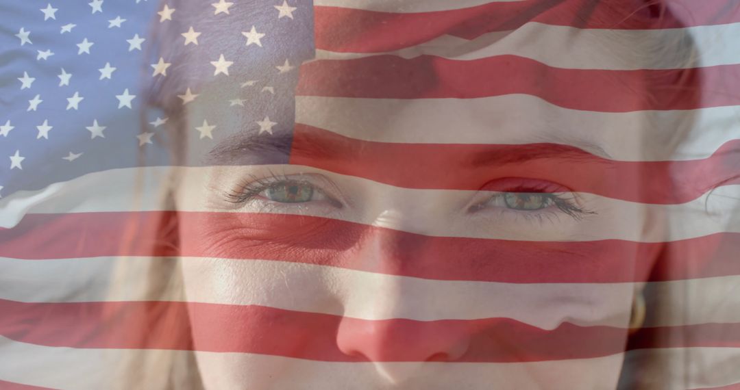 Woman's Face Symbolizing USA Patriotism with American Flag Overlay