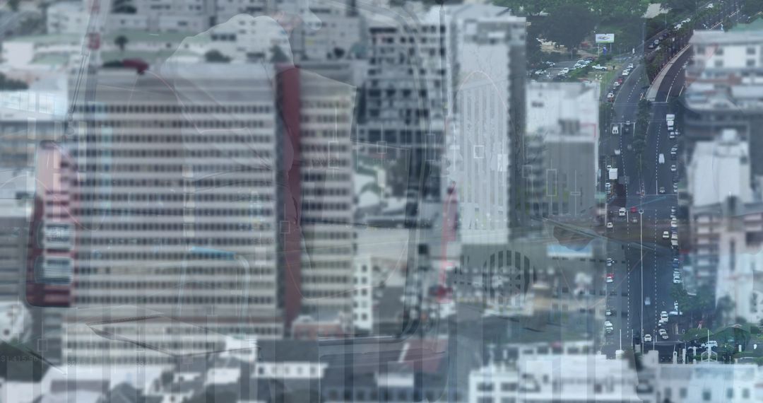 Futuristic Data Overlay on Urban Cityscape Concept