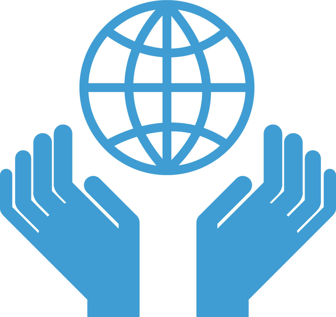 Blue Globe with Hands Symbol on Transparent Background