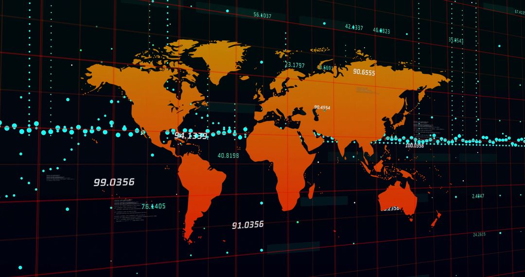 Abstract World Map Dashboard Showing Data Points and Gridlines
