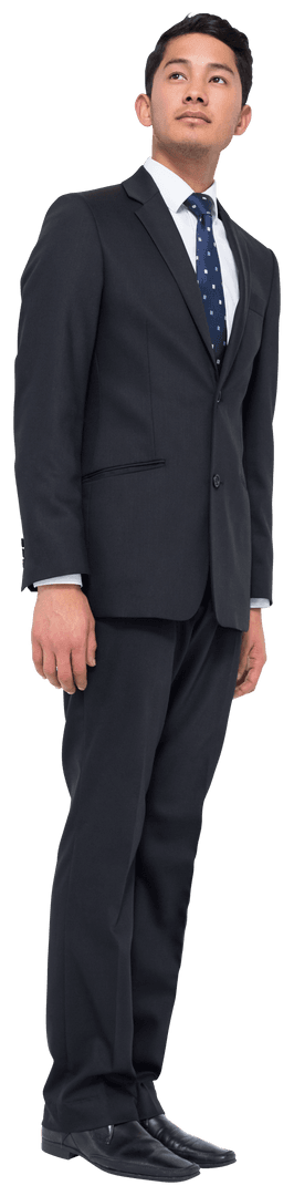 Pensive Asian Businessman in Formal Attire on Transparent Background