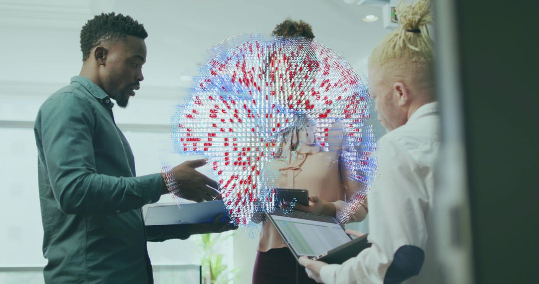 Team Collaboration with Digital Global Analytics Display in Office