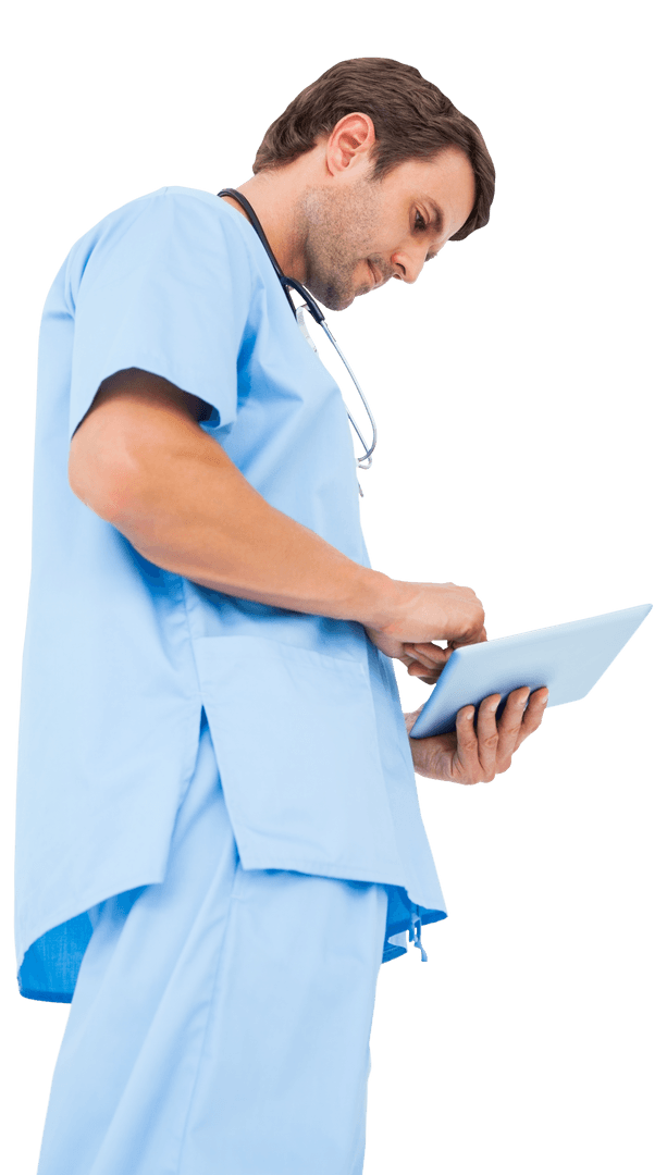 Transparent Medical Professional Using Tablet for Patient Data