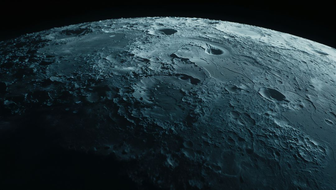 Rugged Lunar Surface with Craters Viewed in Outer Space