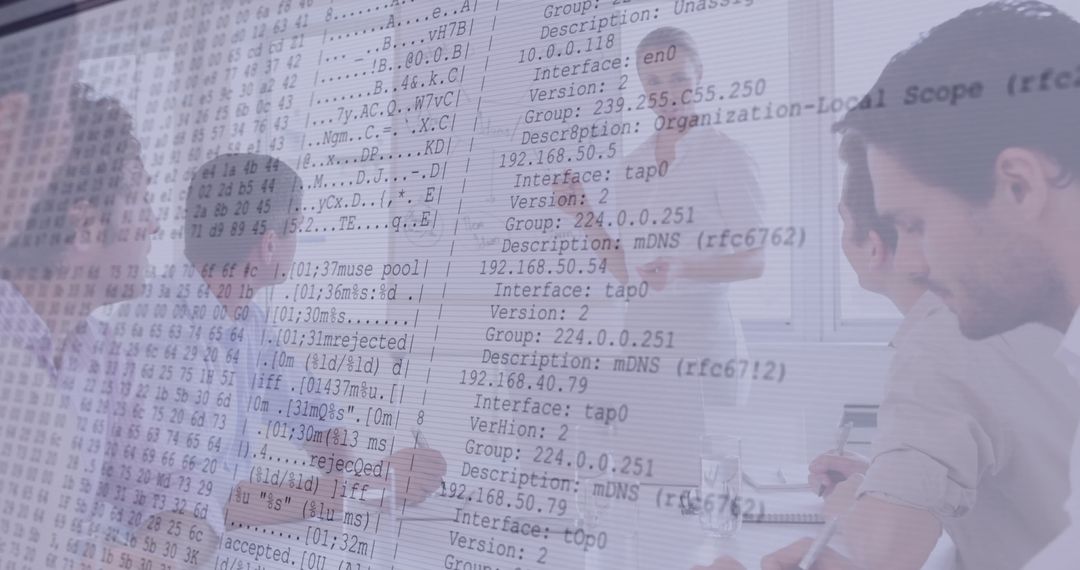 Team Analyzing Network Data in Modern Office Meeting