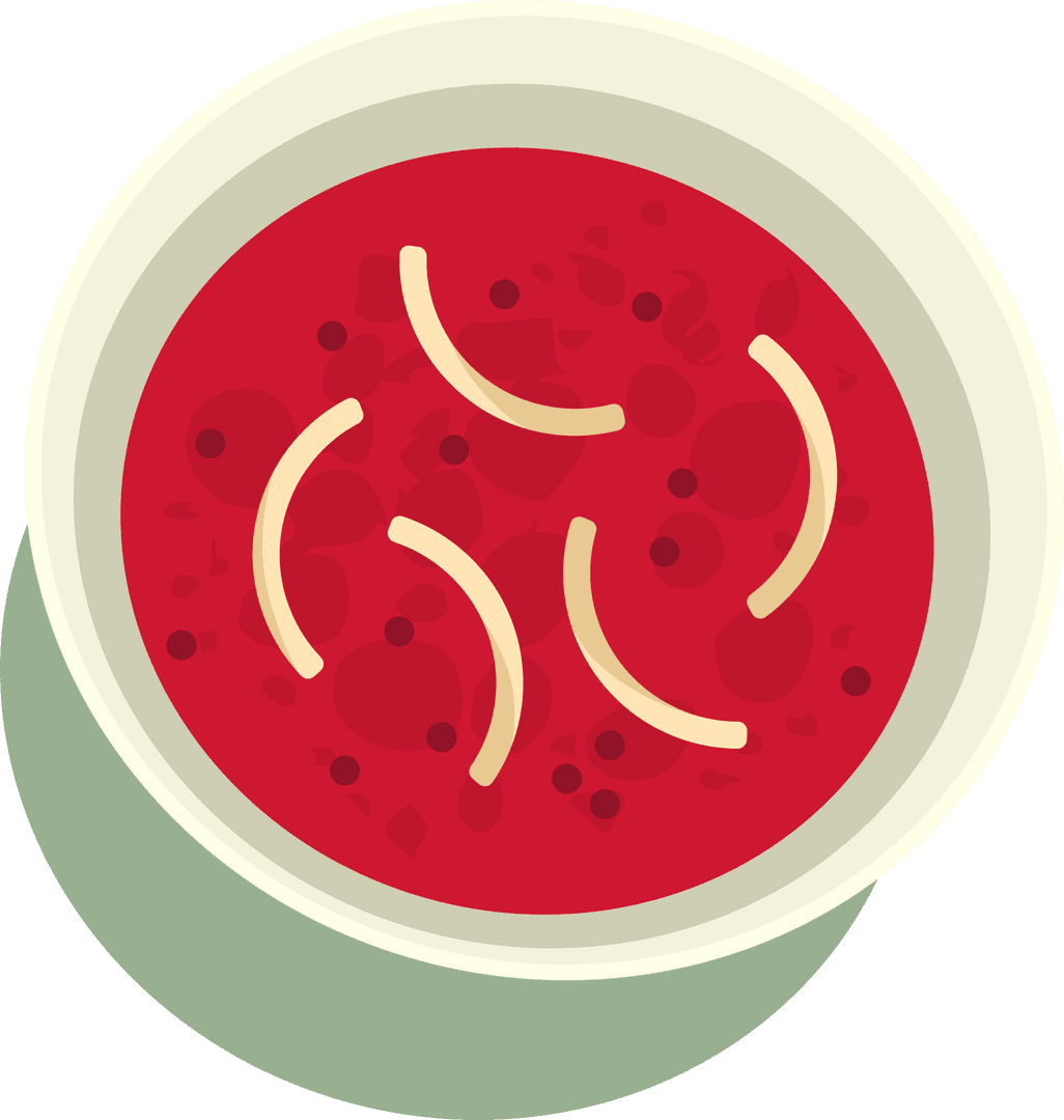 Minimalist Bowl of Noodle Red Soup on Green Mat Transparent