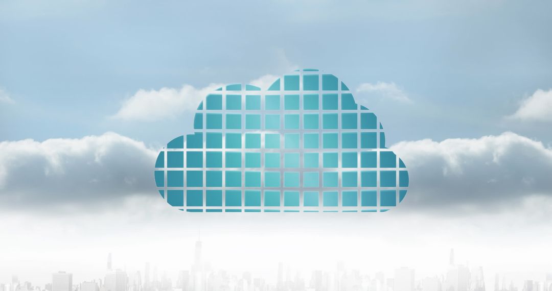 Digital Cloud Interface Over Modern City Skyline