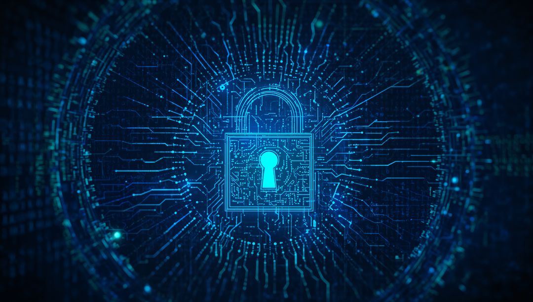 Glowing Padlock on Digital Network Circuit Background